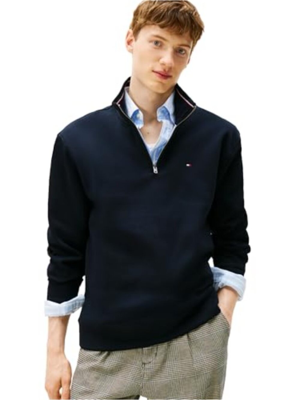 Adaptive Mens Quarter Zip Mock Neck Cotton Sweatshirt Pullover